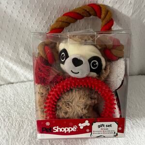 Pet Shoppe Christmas/Holiday Brown Sloth Plush 4 Pet/Dog Toys Gift Set